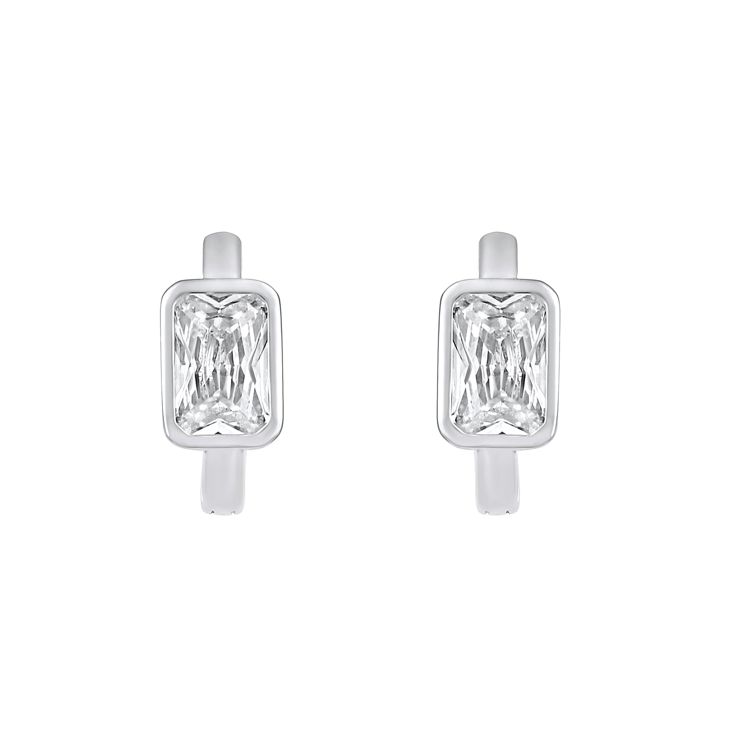 Crystal Frame Stud Look Hoop Earring Silver Plated Zircon Earring