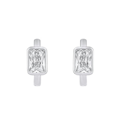 Crystal Frame Stud Look Hoop Earring Silver Plated Zircon Earring