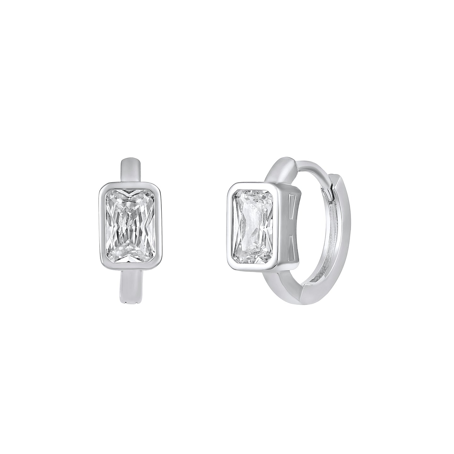 Crystal Frame Stud Look Hoop Earring Silver Plated Zircon Earring