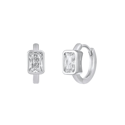 Crystal Frame Stud Look Hoop Earring Silver Plated Zircon Earring