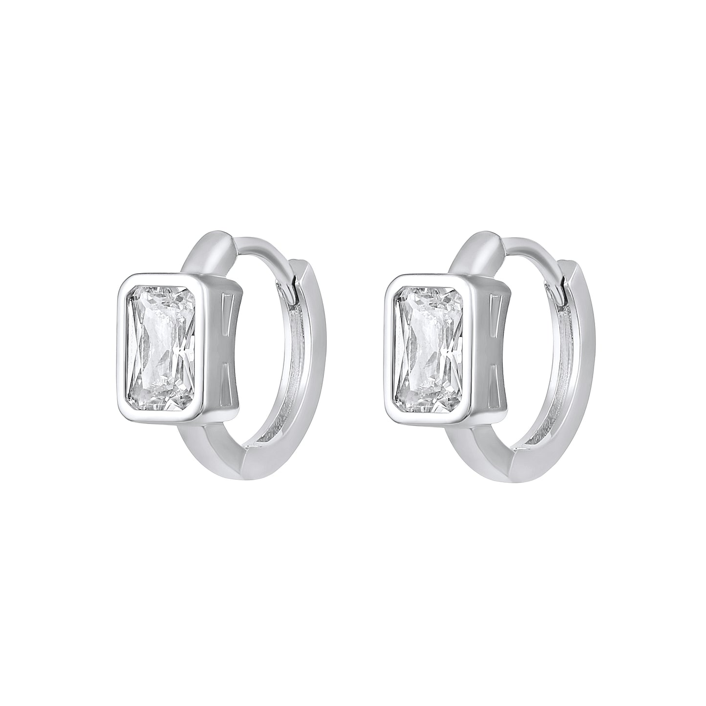 Crystal Frame Stud Look Hoop Earring Silver Plated Zircon Earring