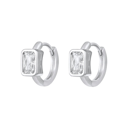 Crystal Frame Stud Look Hoop Earring Silver Plated Zircon Earring
