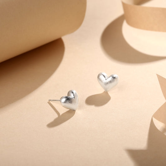 Heart Shape Textured Silver Plated Stud Earring