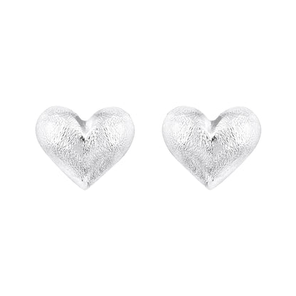 Heart Shape Textured Silver Plated Stud Earring