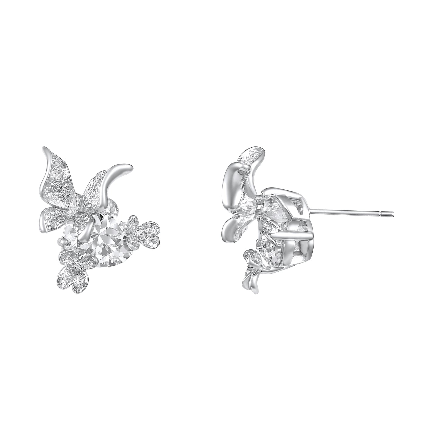 Butterfly Floral Silver Plated Zircon Stud Earring