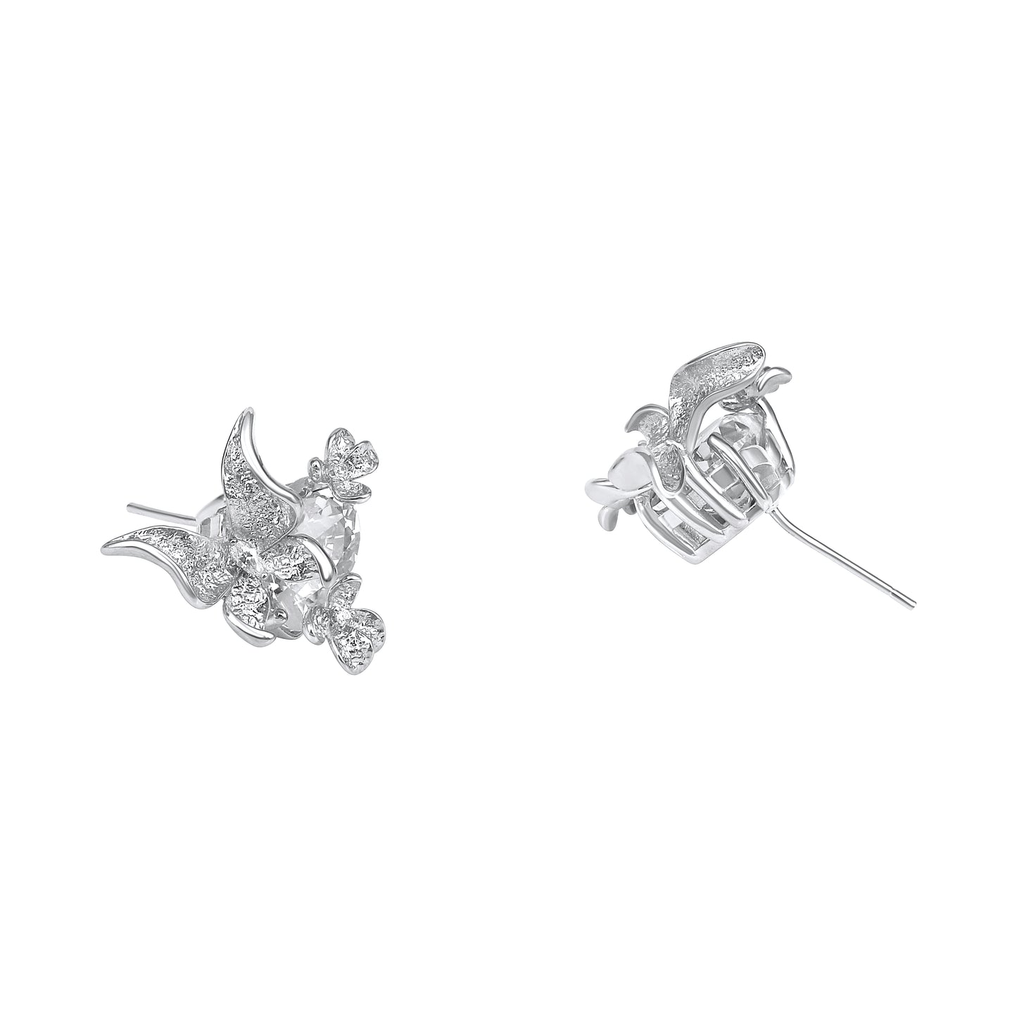 Butterfly Floral Silver Plated Zircon Stud Earring