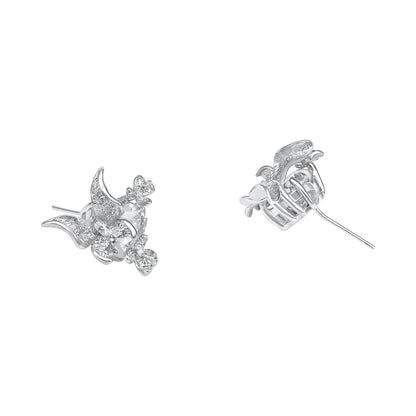 Butterfly Floral Silver Plated Zircon Stud Earring