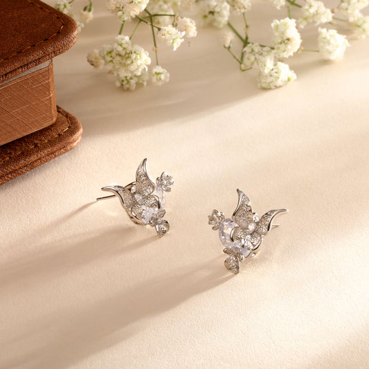 Butterfly Floral Silver Plated Zircon Stud Earring