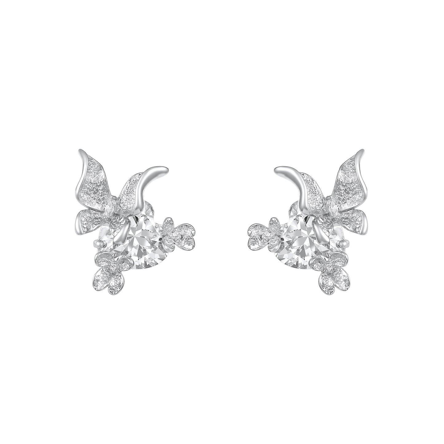 Butterfly Floral Silver Plated Zircon Stud Earring