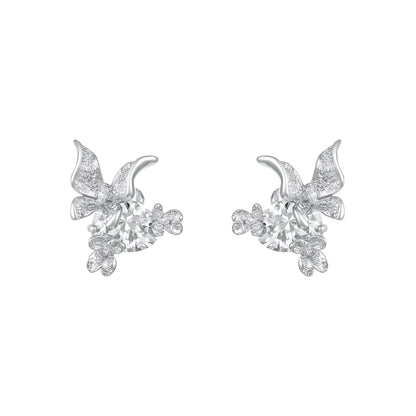 Butterfly Floral Silver Plated Zircon Stud Earring