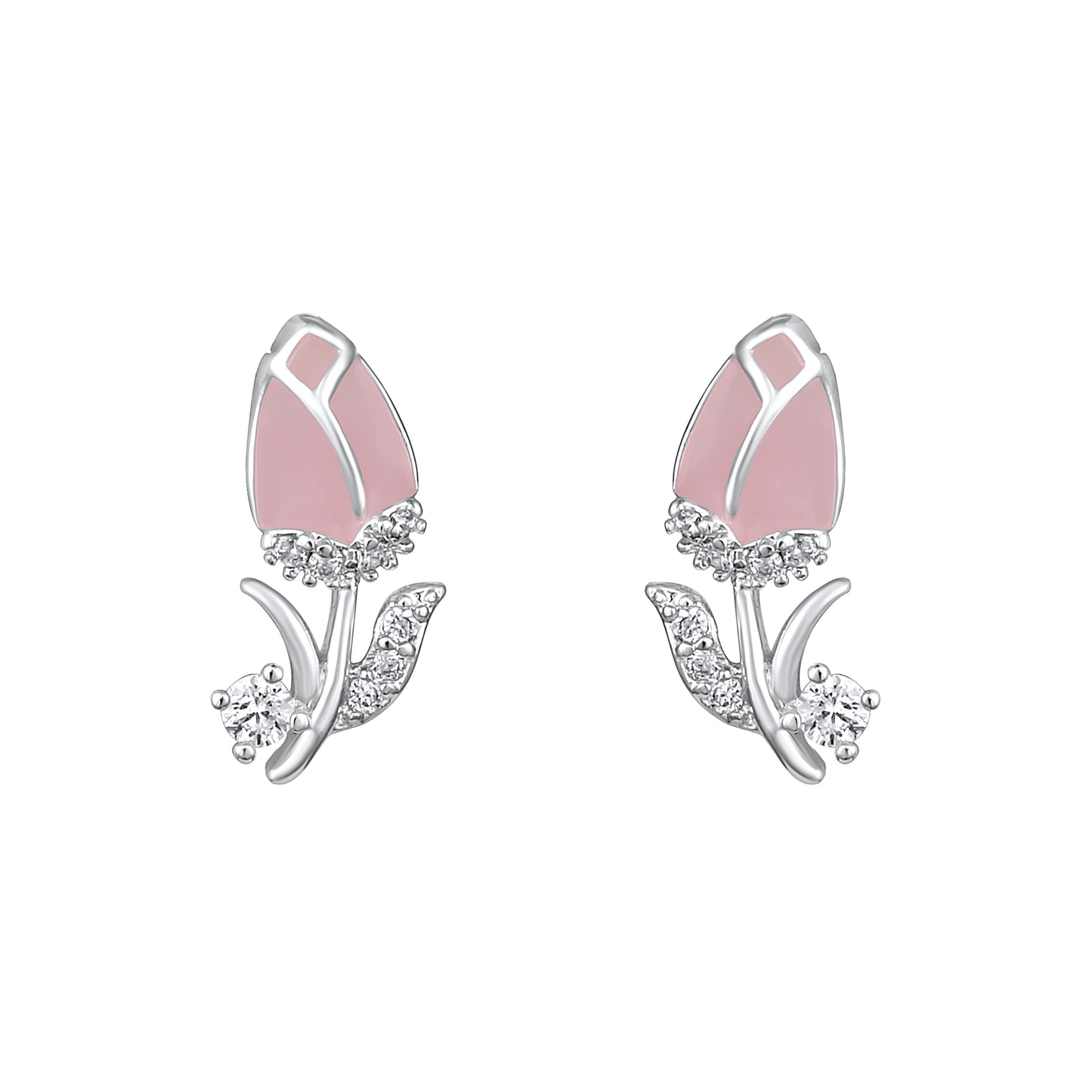 Rose Flower Shape Silver Plated Zircon Set Of 3 Stud Earring