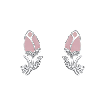 Rose Flower Shape Silver Plated Zircon Set Of 3 Stud Earring
