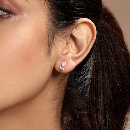 Rose Flower Shape Silver Plated Zircon Set Of 3 Stud Earring