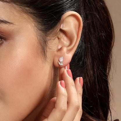 Rose Flower Shape Silver Plated Zircon Set Of 3 Stud Earring
