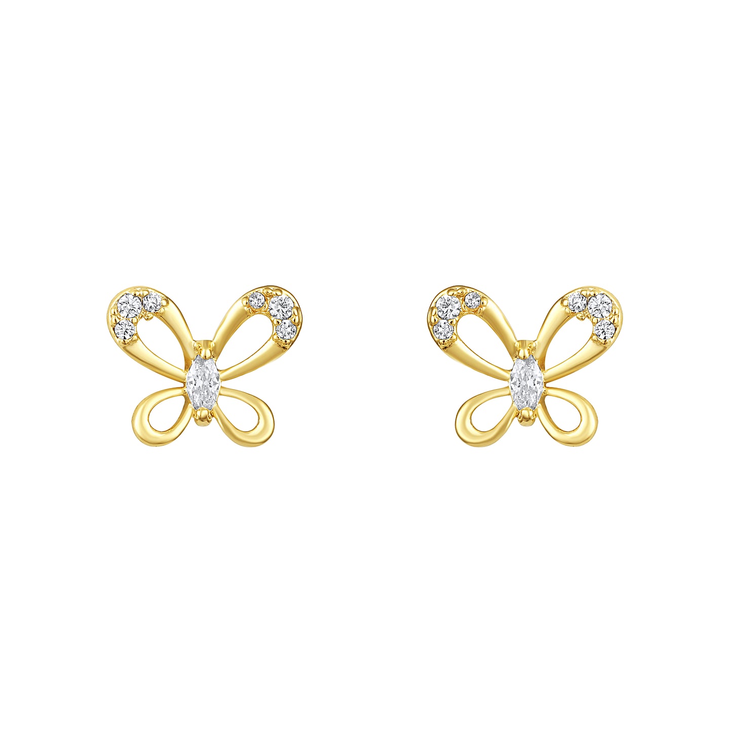 Flower and Butterfly Design 18KT Gold Plated Zircon Set Of 3 Stud Earring