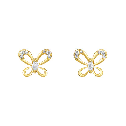 Flower and Butterfly Design 18KT Gold Plated Zircon Set Of 3 Stud Earring