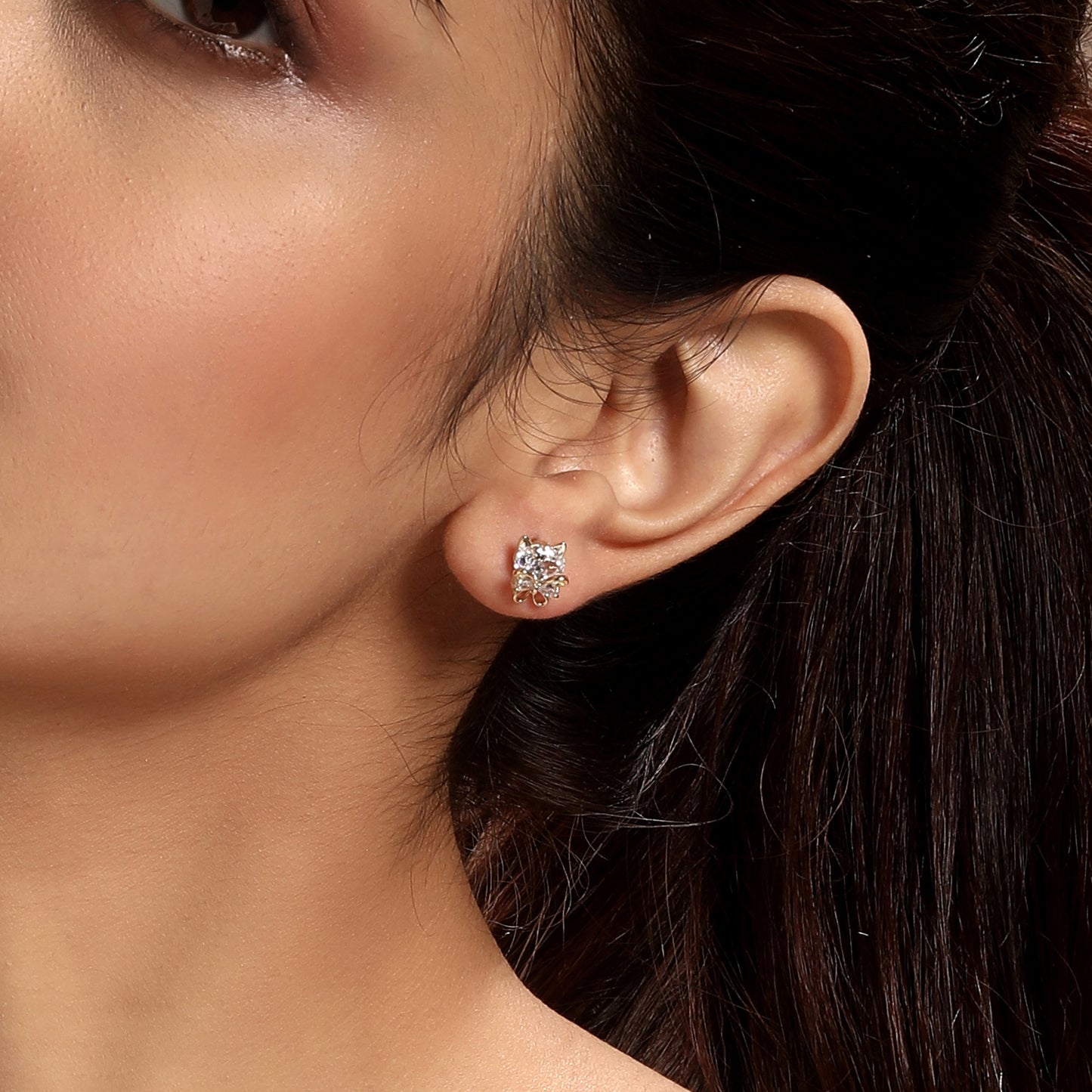 Flower and Butterfly Design 18KT Gold Plated Zircon Set Of 3 Stud Earring