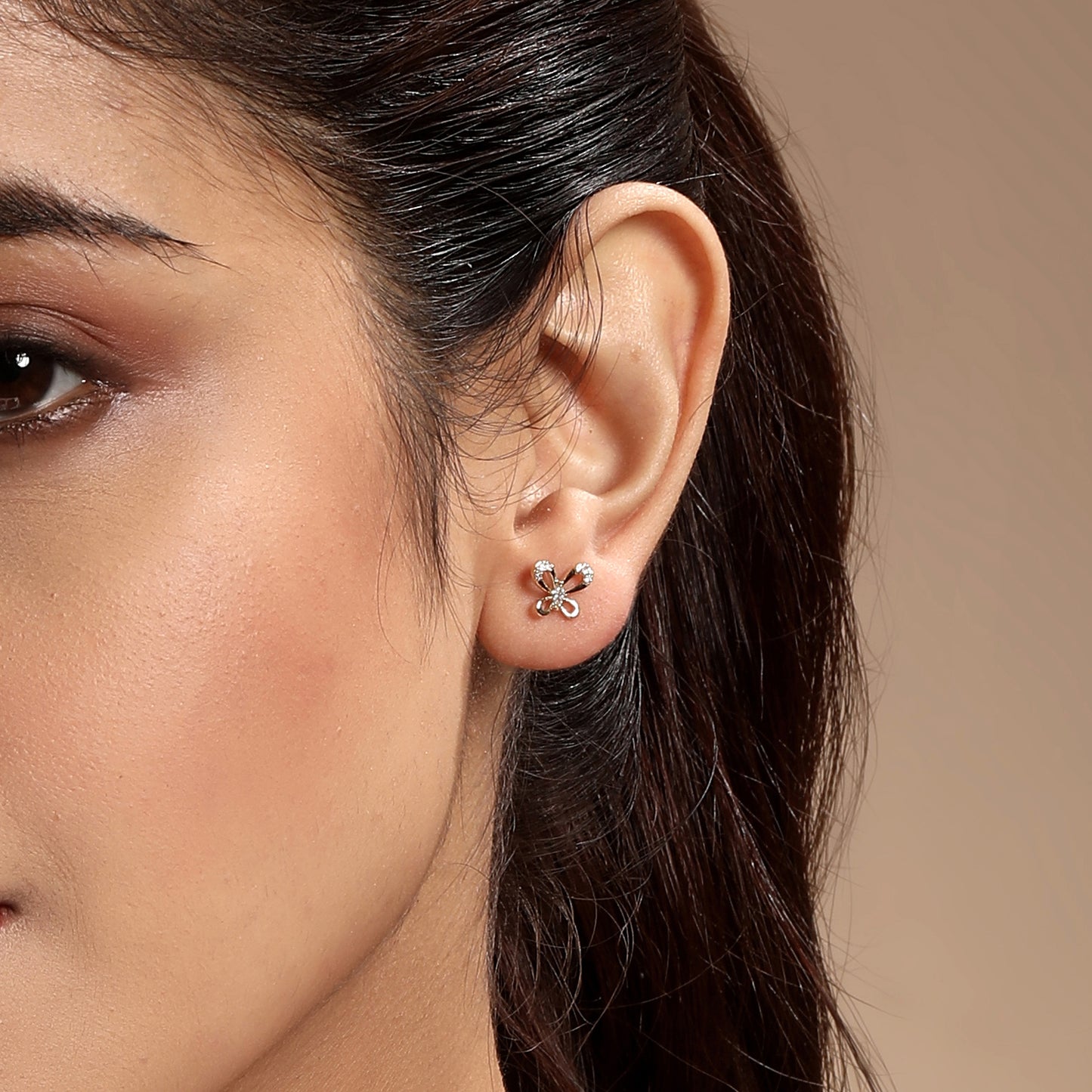 Flower and Butterfly Design 18KT Gold Plated Zircon Set Of 3 Stud Earring