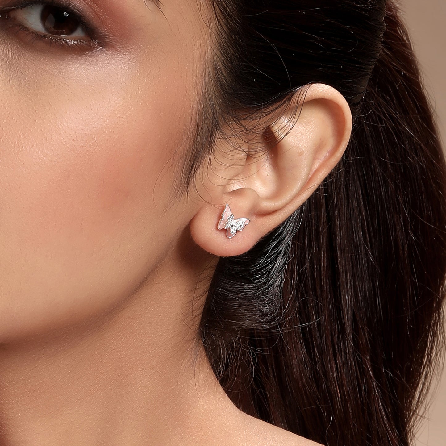 Charm Nest Butterfly Design Silver Plated Zircon Set Of 3 Stud Earring