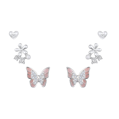 Charm Nest Butterfly Design Silver Plated Zircon Set Of 3 Stud Earring