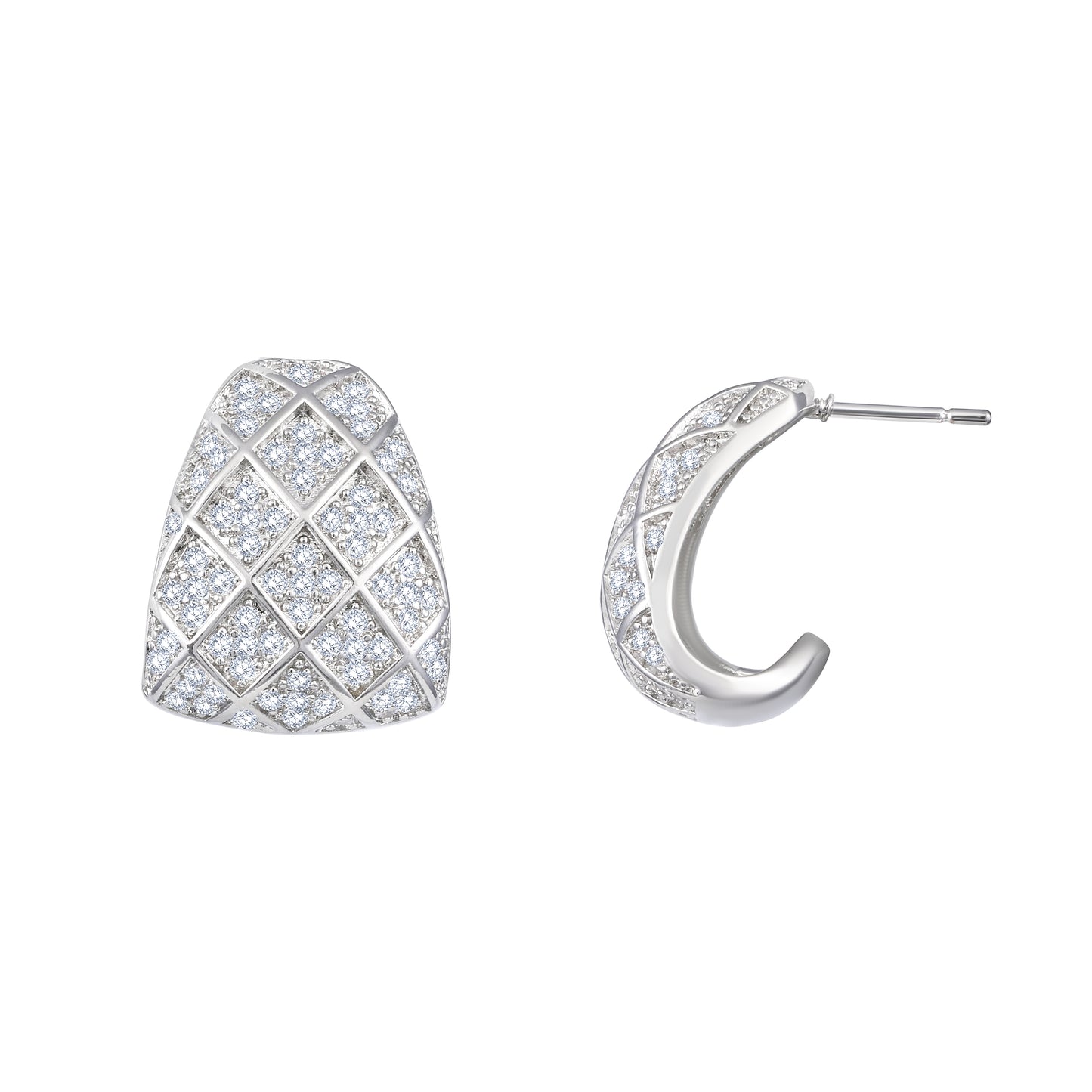 Curved Shape Radiant Silver Plated Zircon Stud Earring