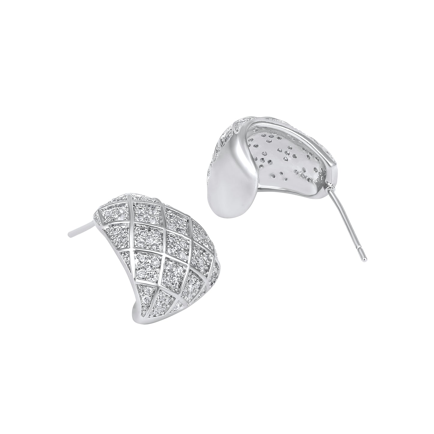 Curved Shape Radiant Silver Plated Zircon Stud Earring