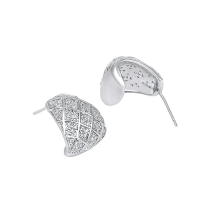 Curved Shape Radiant Silver Plated Zircon Stud Earring