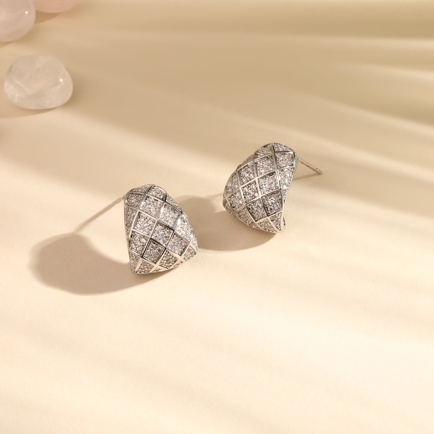 Curved Shape Radiant Silver Plated Zircon Stud Earring