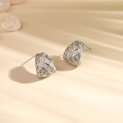 Curved Shape Radiant Silver Plated Zircon Stud Earring