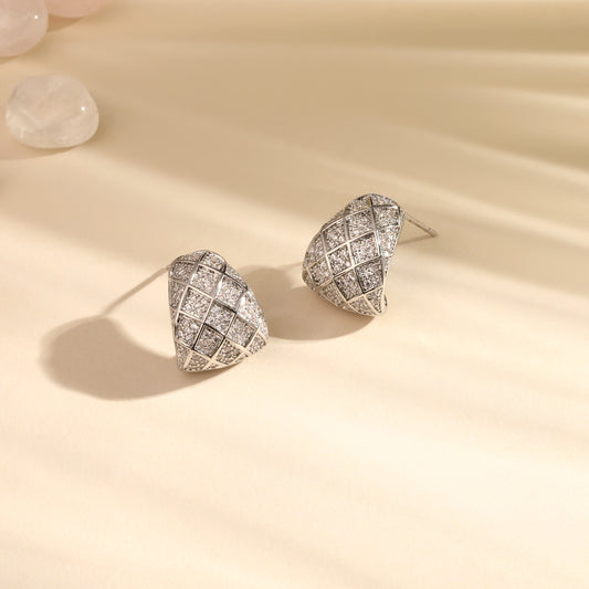 Curved Shape Radiant Silver Plated Zircon Stud Earring