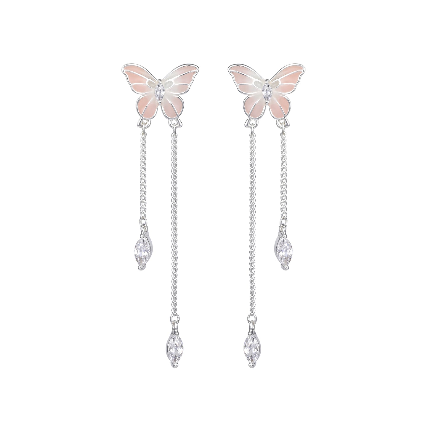Flower Papillon Design Silver Plated Zircon Set Of 3 Stud Earring