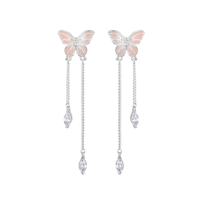 Flower Papillon Design Silver Plated Zircon Set Of 3 Stud Earring