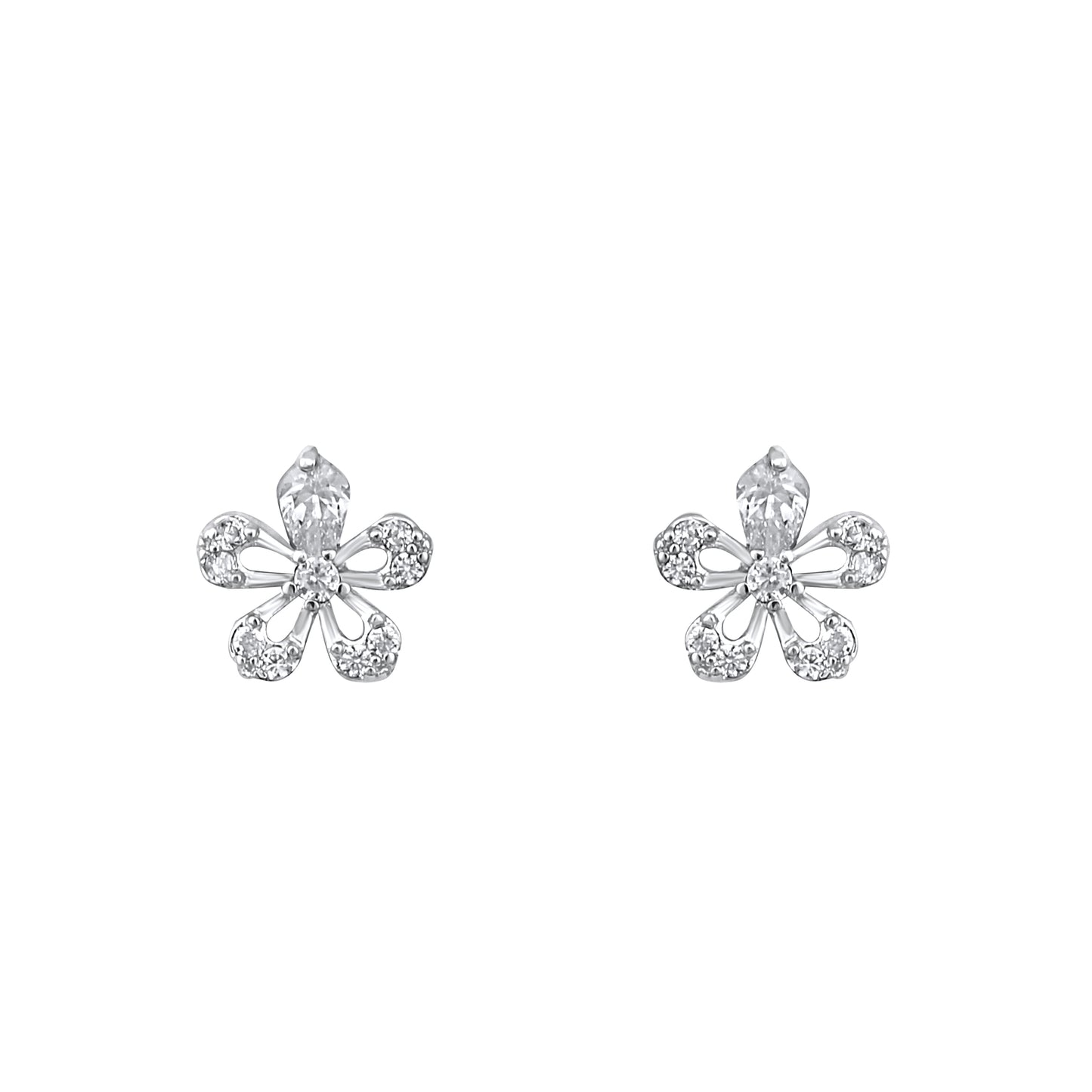 Flower Papillon Design Silver Plated Zircon Set Of 3 Stud Earring