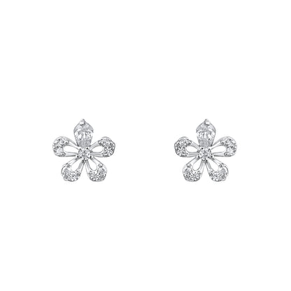 Flower Papillon Design Silver Plated Zircon Set Of 3 Stud Earring