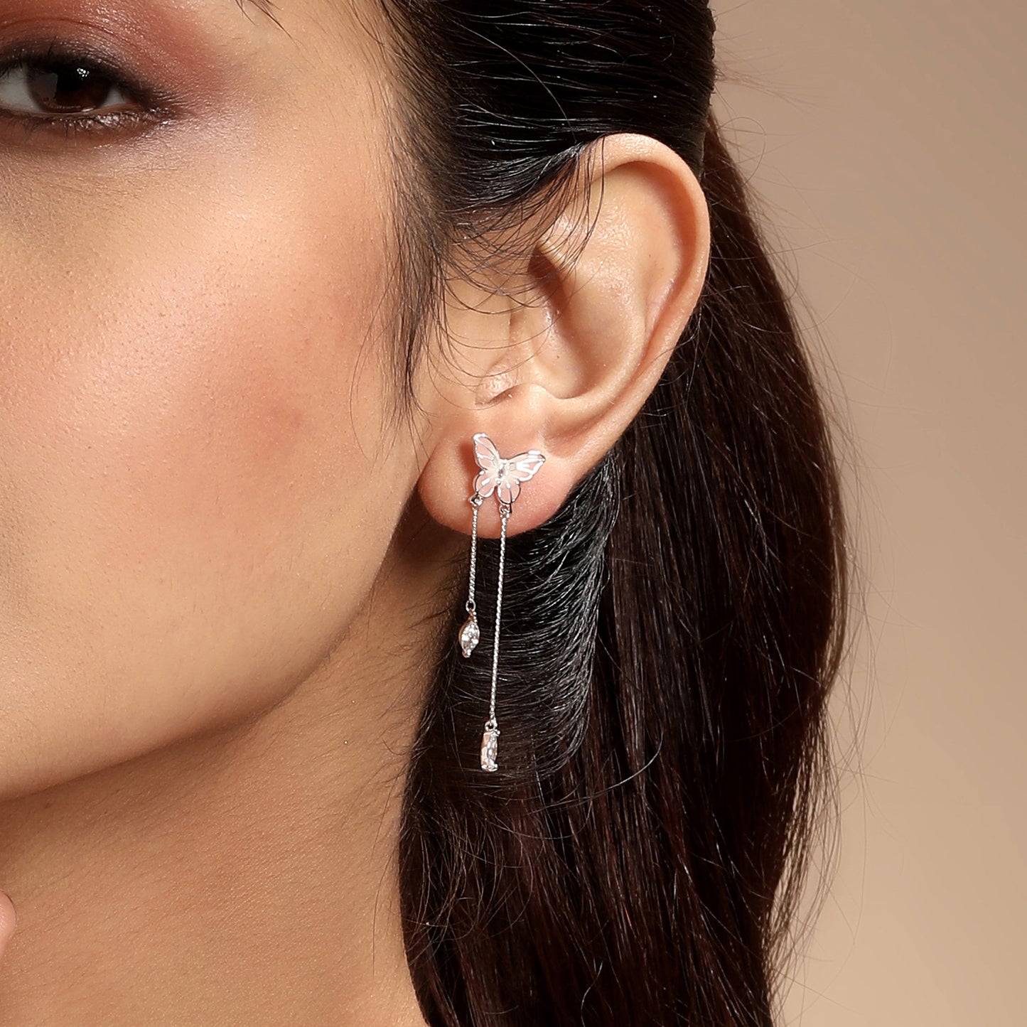 Flower Papillon Design Silver Plated Zircon Set Of 3 Stud Earring