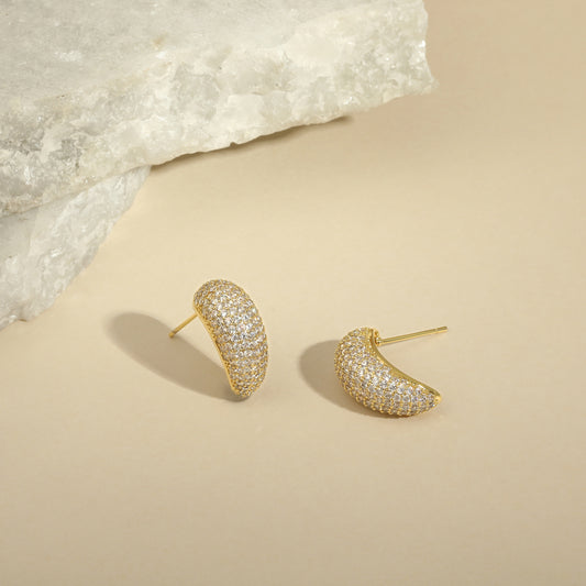 Crescent Moon Shape 18KT Gold Plated Zircon Stud Earring