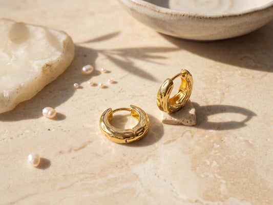 Chunky Hammered Huggie 18kt Gold Plated Hoops Earring