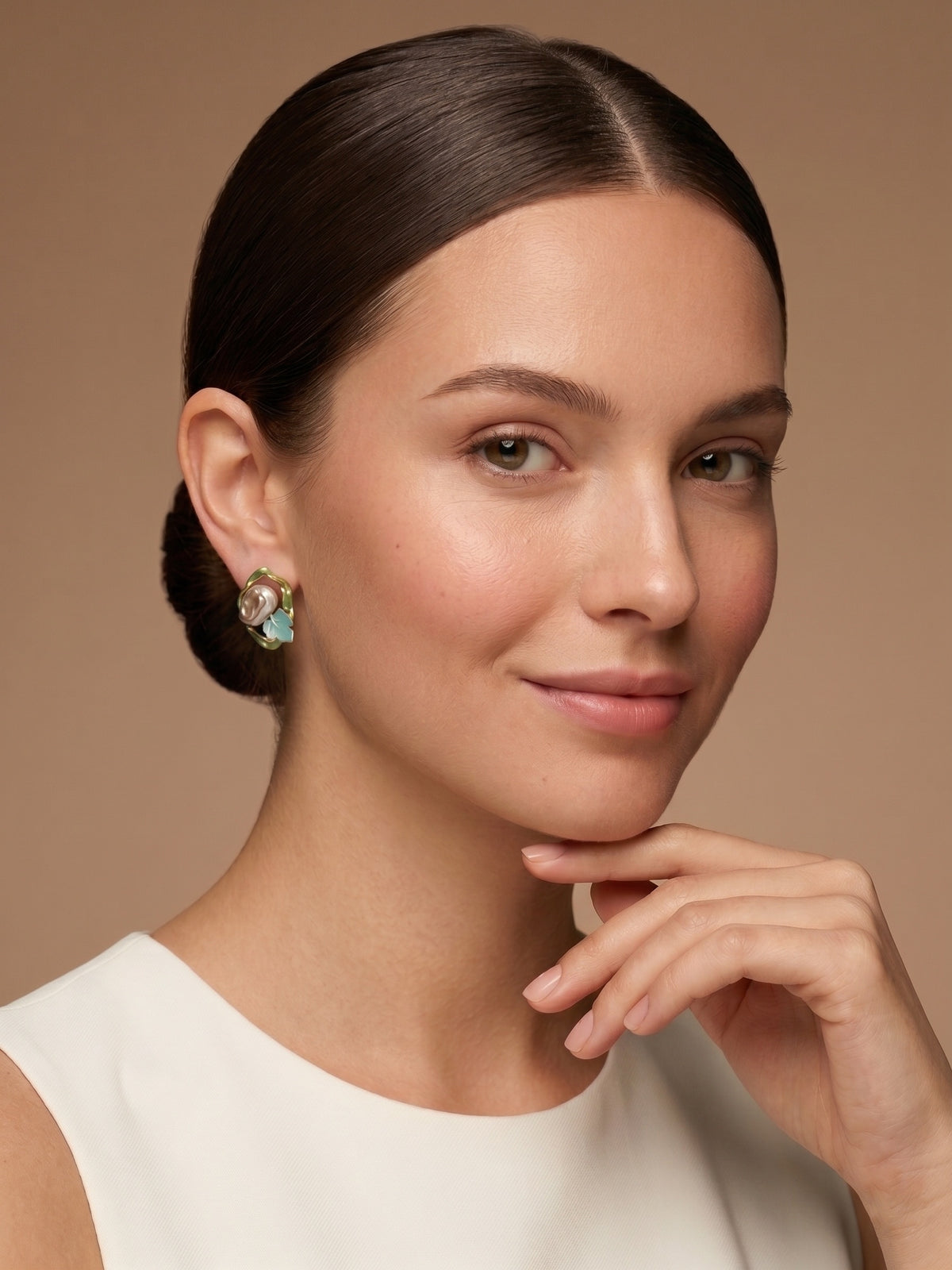 Artistic Colourful Pearl Leaf 18kt Gold Plated Earring
