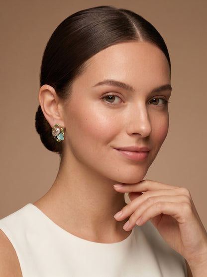 Artistic Colourful Pearl Leaf 18kt Gold Plated Earring