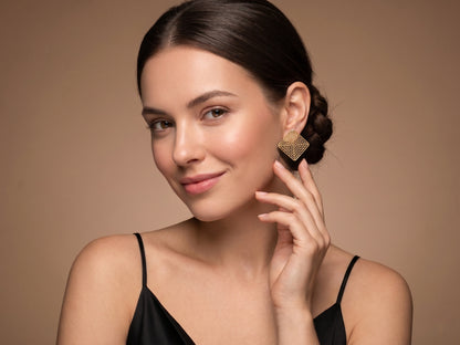 Square Lattice 18kt Gold Plated Stud Earring