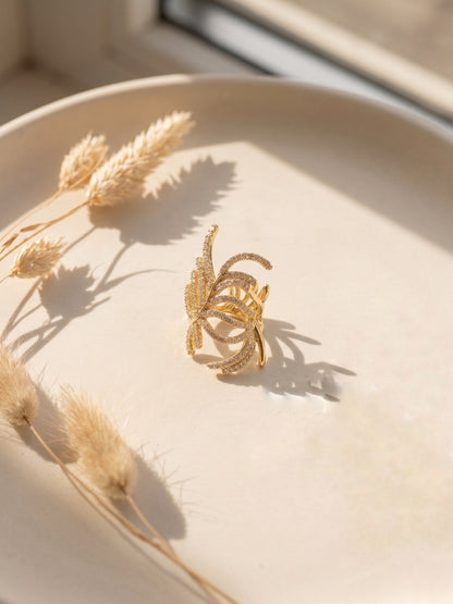Feather Wave Zircon 18kt Gold Plated Ear Cuff