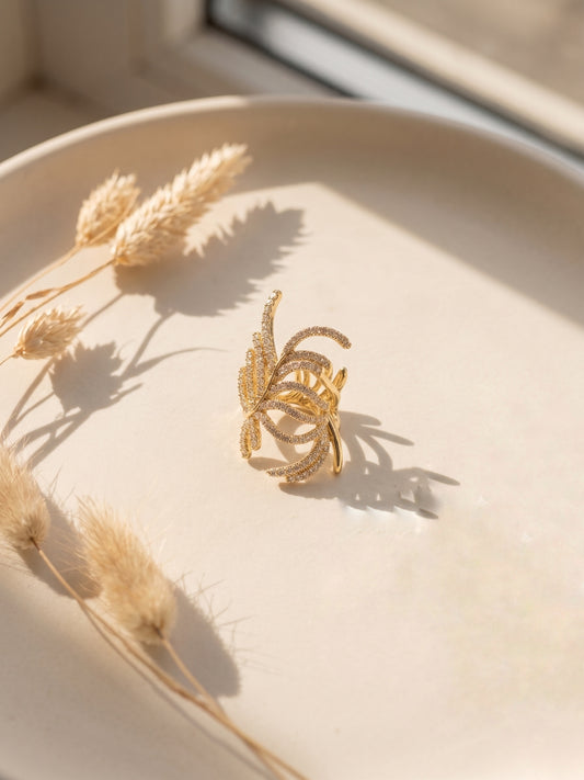 Feather Wave Zircon 18kt Gold Plated Ear Cuff