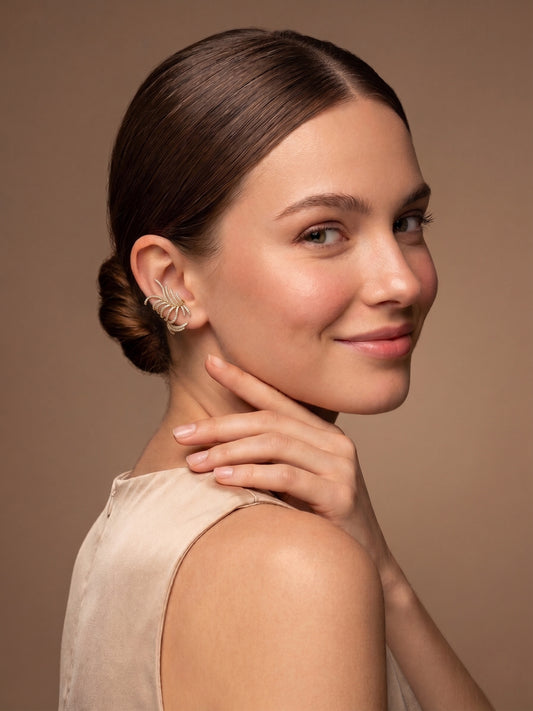 Feather Wave Zircon 18kt Gold Plated Ear Cuff