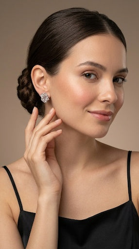 Filigree Rose Zircon Dust Gold Stud Earring