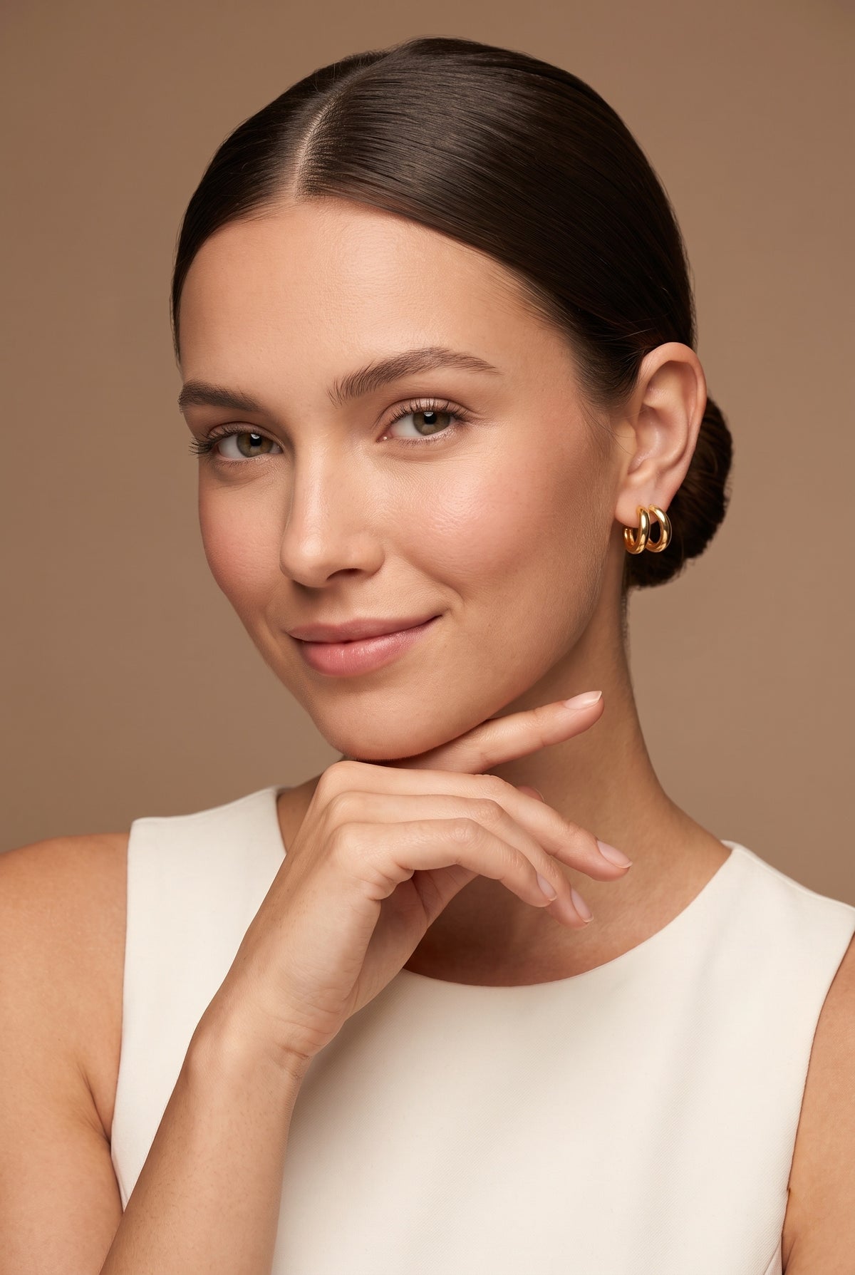 Chunky Dual Band 18kt Gold Plated Hoops Like Stud Earring
