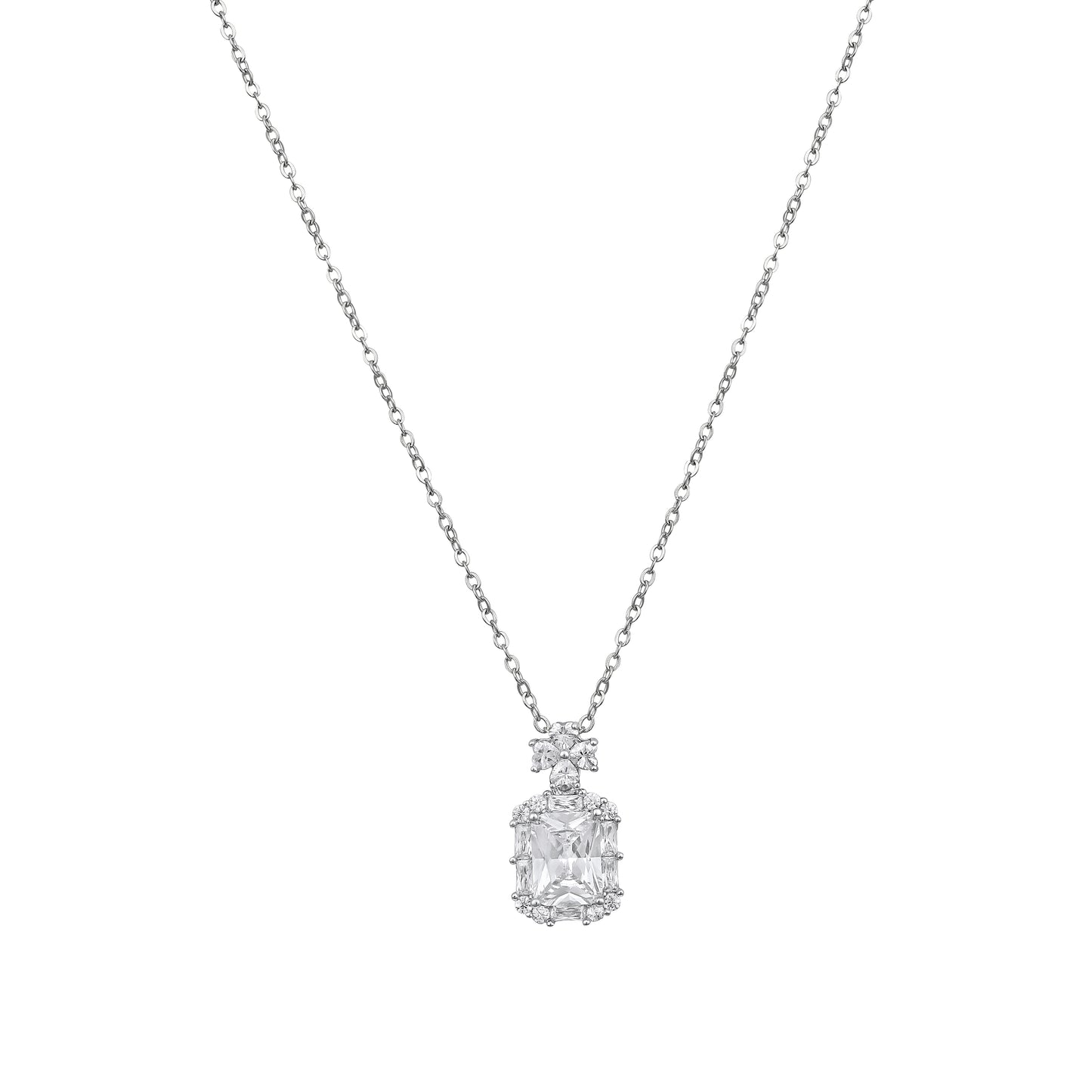 Creative Square Shape Silver Plated Zircon Pendant Chain