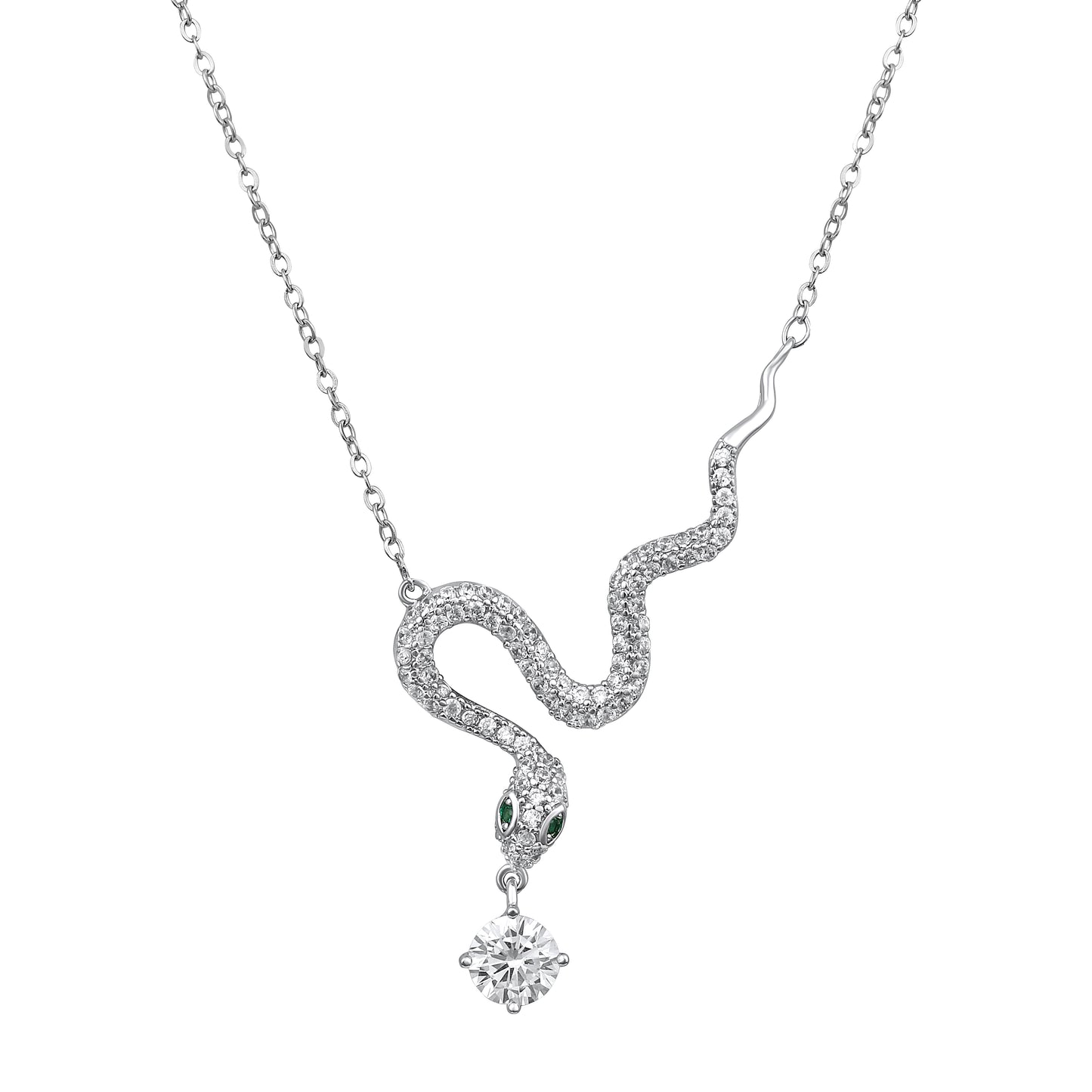 Green Eyed Snake Design Silver Plated Zircon Pendant Chain