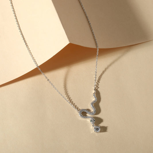 Green Eyed Snake Design Silver Plated Zircon Pendant Chain