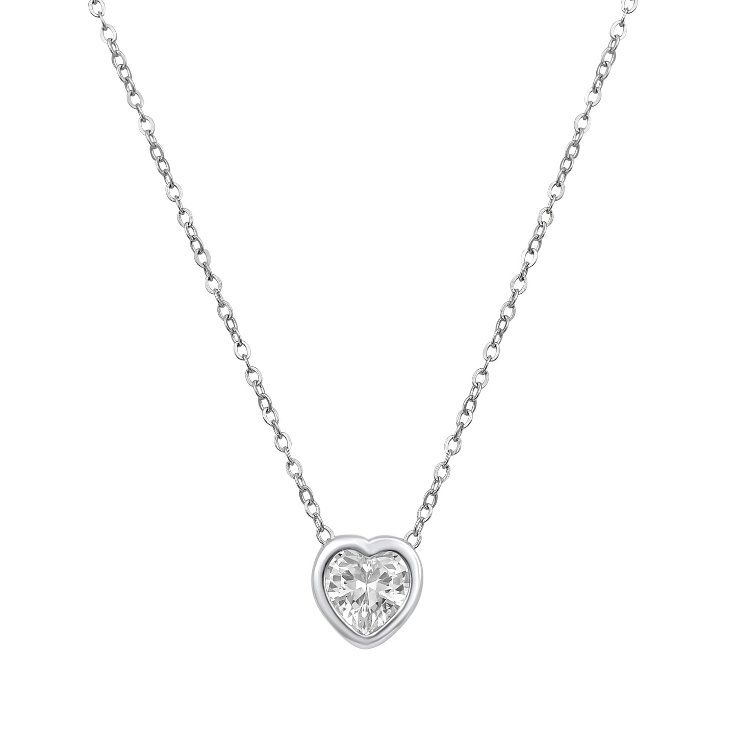 Elegant Heart Shape Silver Plated Zircon Pendant Chain