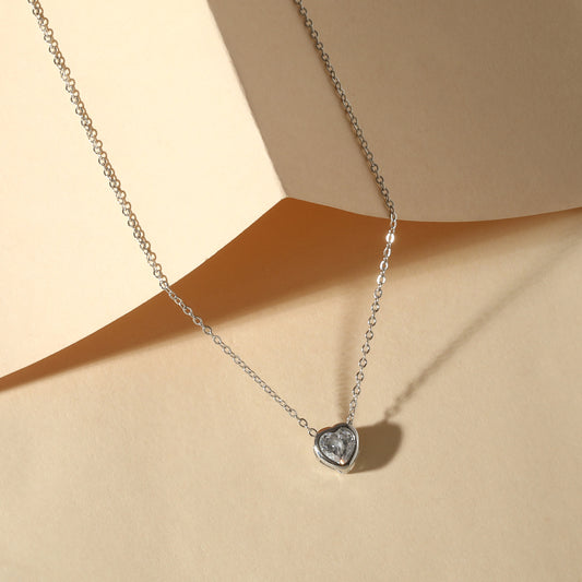 Elegant Heart Shape Silver Plated Zircon Pendant Chain